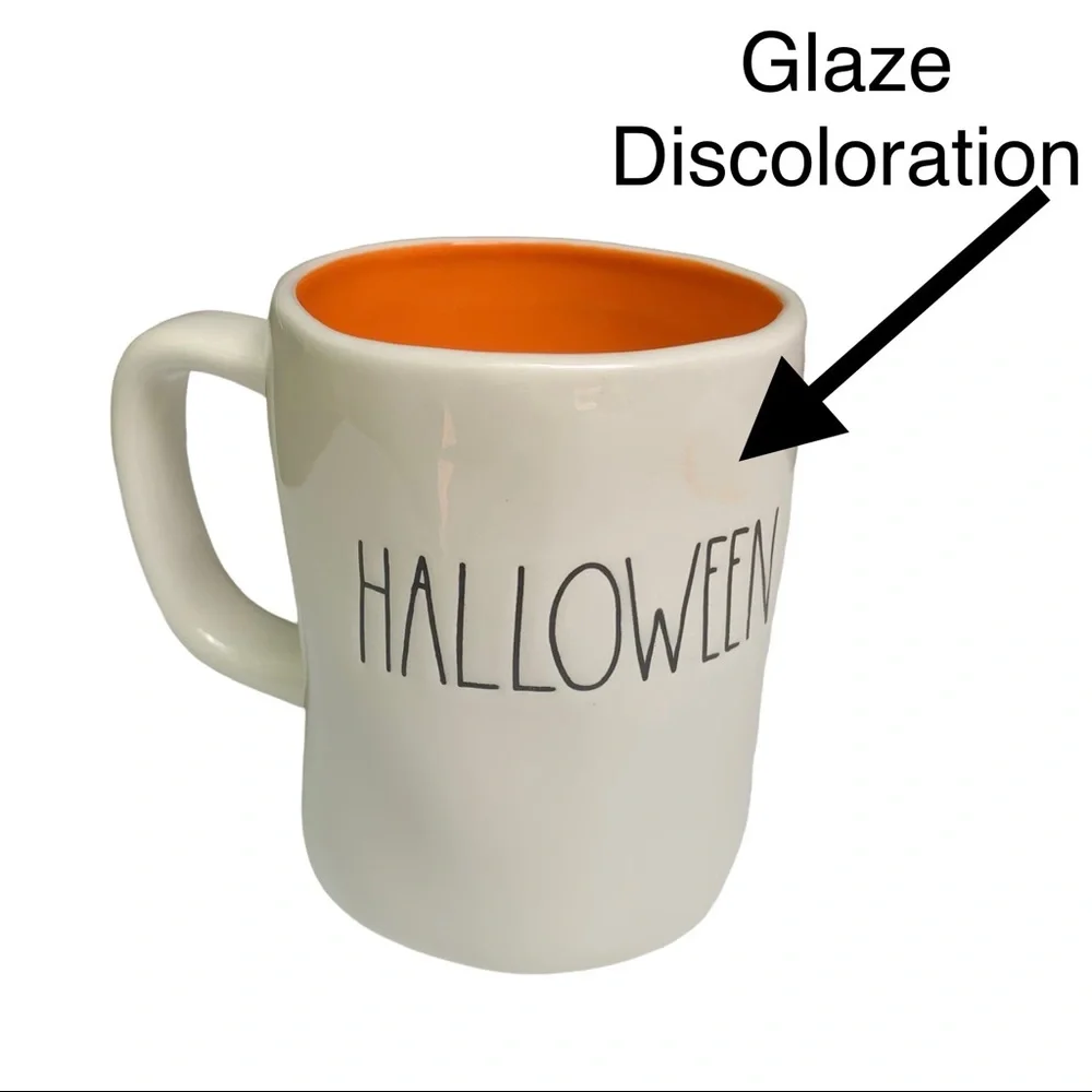 Rae Dunn HAPPY HALLOWEEN Mug Double Sided White Orange Interior NWT 2017 OG - Picture 6 of 14